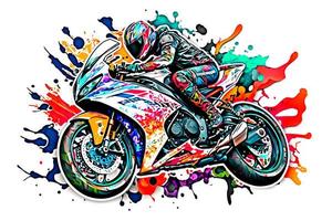 autocollant de motard sur sport moto dans aquarelle style sur blanc Contexte. neural réseau généré art photo