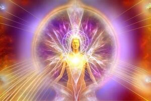 Humain aura, spirituel énergie, méditation concept. neural réseau ai généré photo