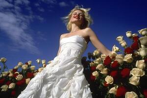 magnifique femme la mariée avec fleurs. neural réseau ai généré photo