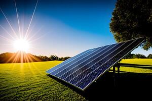 La technologie solaire cellule, alternative la source de électricité. concept de durable Ressources et renouvelable énergie. génératif ai. photo