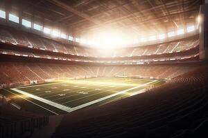 3d américain Football stade rendu dans lumière des rayons. ai généré photo
