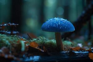 bleu mystique champignon. ai généré photo