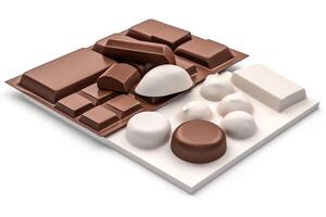 3d Chocolat tablette les pièces isolé sur blanche. ai généré photo