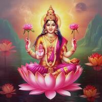 maha lakshmi images Télécharger mah laxmi déesse sur lotus images génératif ai photo