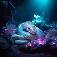 une hyper réaliste photographier de une blanc magique serpent génératif ai photo