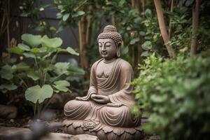 image de Bouddha statue dans le jardin génératif ai photo