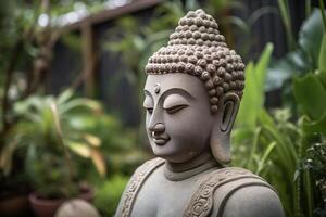 Bouddha statue dans le jardin génératif ai photo