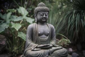 coup de Bouddha statue dans le jardin génératif ai photo