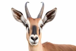 visage proche en haut de antilope isolé sur blanc Contexte génératif ai photo