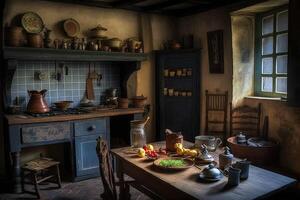 ancien cuisine tableau, illustration ai généré photo