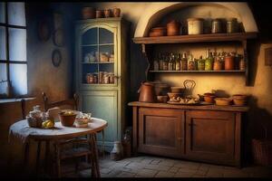 cuisine intérieur de un vieux grand-mère, illustration ai généré photo