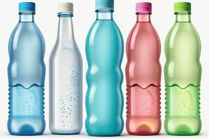 illustration de multicolore bouteille de l'eau sur blanc arrière-plan, ai généré photo