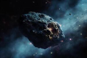 des pierres de météorites, astéroïdes dans le cosmique nébuleuse, génératif ai. photo