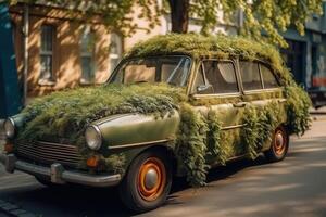 voiture fabriqué de Naturel vert les plantes. éco amical transport. génératif ai photo