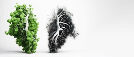 santé jour, le concept de Humain poumons dans le forme de herbe et des arbres. ai généré. entête bannière maquette avec espace. photo