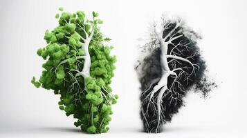 santé jour, le concept de Humain poumons dans le forme de herbe et des arbres. ai généré. blanc Contexte. photo