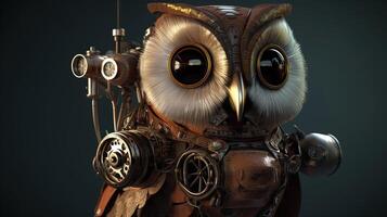 hibou steampunk, numérique art illustration, génératif ai photo