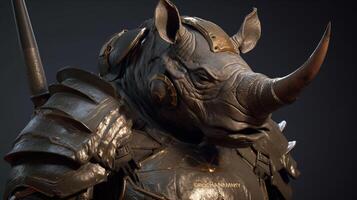 rhinocéros guerrier, numérique art illustration, génératif ai photo