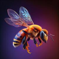 mon chéri abeille mouche dans le jardin avec fleur et nectar ai génératif photo