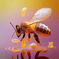 mon chéri abeille mouche dans le jardin avec fleur et nectar ai génératif photo