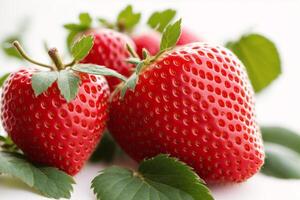 délicieux fraise dans une bol sur une blanc arrière-plan, fermer. en bonne santé nourriture concept. génératif ai photo