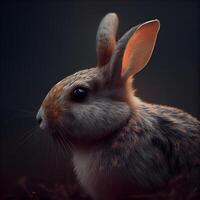 lapin sur une noir arrière-plan, proche en haut. 3d le rendu, ai génératif image photo