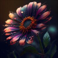 magnifique fleurs sur une foncé Contexte. numérique peinture. 3d le rendu., ai génératif image photo