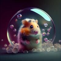 hamster dans une bulle sur une foncé Contexte. 3d le rendu, ai génératif image photo