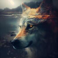 portrait de une Loup dans le forêt. numérique La peinture illustration., ai génératif image photo