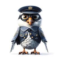 policier hibou avec des lunettes et uniforme 3d illustration, ai génératif image photo