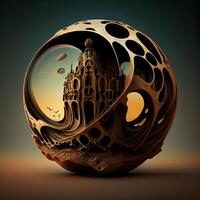 Fée conte Château dans le forme de une sphère. 3d rendre, ai génératif image photo