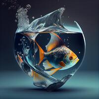 poisson rouge dans un aquarium avec l'eau éclaboussure. 3d illustration., ai génératif image photo