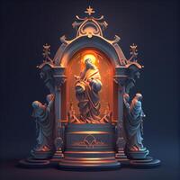 3d illustration de une pierre autel avec le image de le vierge Marie, ai génératif image photo