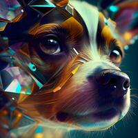 portrait de une chien avec une polygonal Contexte. 3d le rendu, ai génératif image photo