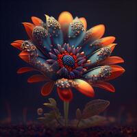 3d illustration de une fantaisie fleur avec une lot de pétales, ai génératif image photo