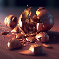 Chocolat des sucreries sur une en bois Contexte. 3d illustration., ai génératif image photo