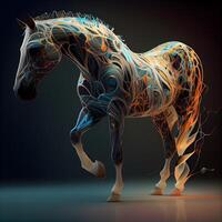 3d le rendu de une cheval avec abstrait lignes sur une foncé arrière-plan, ai génératif image photo