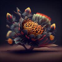 fantaisie fleur fabriqué de fleurs et feuilles. 3d illustration., ai génératif image photo