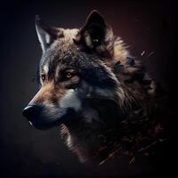 fantaisie portrait de une Loup sur une foncé Contexte. numérique peinture., ai génératif image photo