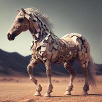 cheval dans le désert. 3d le rendu. ordinateur numérique dessin., ai génératif image photo