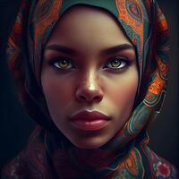 portrait de une magnifique musulman femme avec foulard., ai génératif image photo