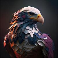 3d le rendu de un Aigle tête fabriqué de polygonal papier, ai génératif image photo