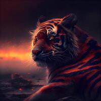 tigre dans le Feu. faune scène. 3d illustration., ai génératif image photo