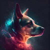 numérique La peinture de une chiens tête dans espace avec Feu et fumée, ai génératif image photo