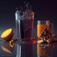 Orange jus dans une verre sur une noir Contexte. 3d illustration, ai génératif image photo