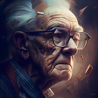 portrait de un vieux homme avec lunettes. 3d illustration., ai génératif image photo