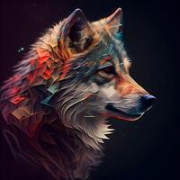 abstrait portrait de une Loup dans faible poly style. illustration., ai génératif image photo