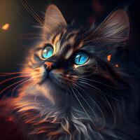 fantaisie portrait de une Maine nègre chat avec gros bleu yeux., ai génératif image photo