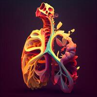 Humain poumons anatomie. 3d illustration. isolé sur noir arrière-plan., ai génératif image photo