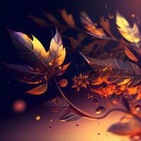 abstrait floral Contexte avec feuilles et gouttes de l'eau. 3d illustration, ai génératif image photo